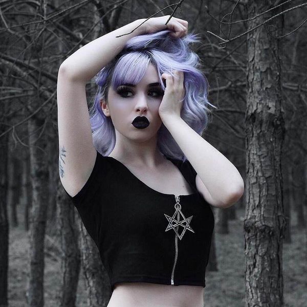 

women's t-shirt summer women black crop star zipper short sleeve gothic solid basic lady tshirts casual bodycon female, White