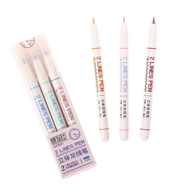 

gel pens 3pcs/pack creative two-color line pen art drawing graffiti student reading marker diy diary journal stationery supplies