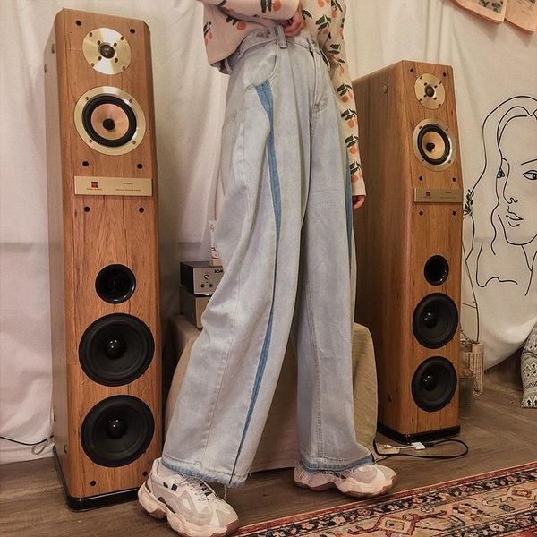 

women's jeans falling wide-leg jeans women's spring autumn korean preppy streetwear slim casual pants high waist retro straight tr, Blue