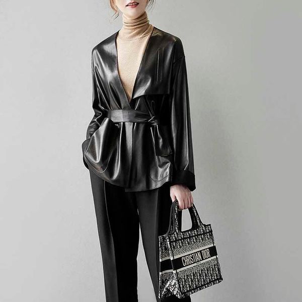 

women's leather & faux natural coat women 100% sheepskin winter fashion genuine windcoat female outwear h917, Black