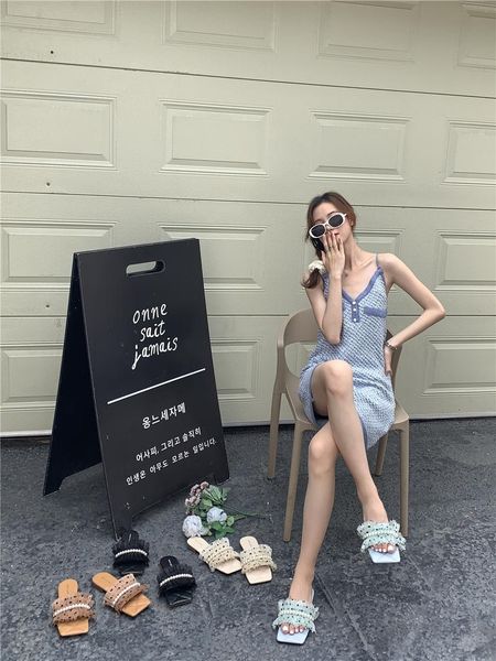 

slippers 2021 ladies summer chiffon fairy tale flat shoes -selling sandals, Black