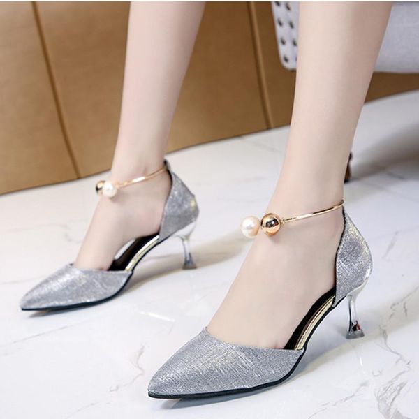 

sandals 2021women fashion pointed toe 6cm high heel shoes lady wedding heels with pearl deco female party, Black
