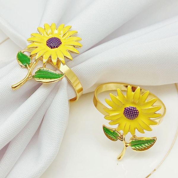 

napkin rings 12pcs/lot ring sunflower button zinc alloy towel wedding table decoration
