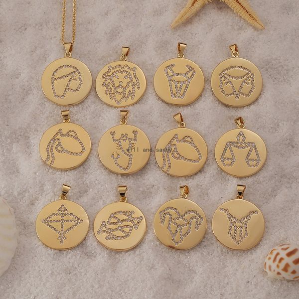 12 Segno zodiacale Moneta Collana Catene d'oro Cristallo Gemelli Leone Sagittario Pesci Pendenti Fascino Segno zodiacale Girocollo Astrologia Collane per gioielli da donna Will e Sandy