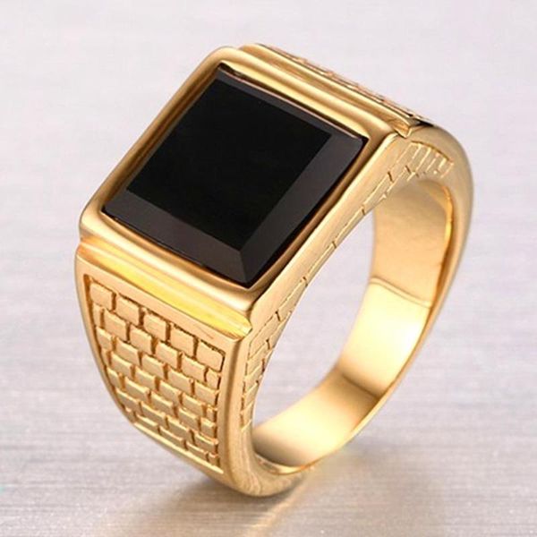 

cluster rings big black agate gemstones for men bague 18k gold color titanium stainless steel cool fashion jewelry accessories sizes7-13, Golden;silver