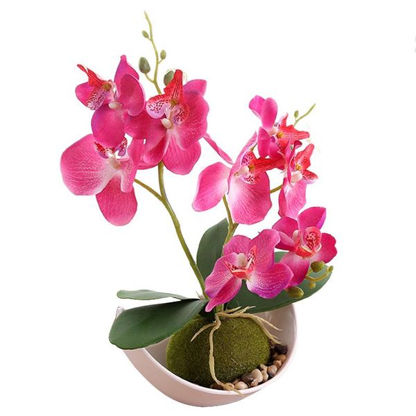 

decorative flowers & wreaths trigeminal phalaenopsis simulation bonsai artificial plant flower + pot set home table bedroom accessory-rose