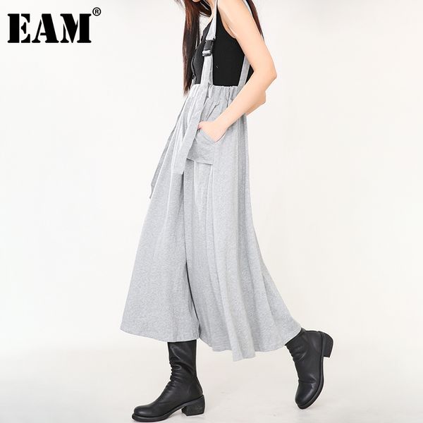 

[eam] high waist gray big size pocket split joint long strap half-body skirt women fashion spring autumn 1w18502 210512, Black