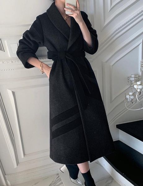 

women's trench coats superaen french contrast color medium and long wool coat single breasted solid women fashion jacket, Tan;black