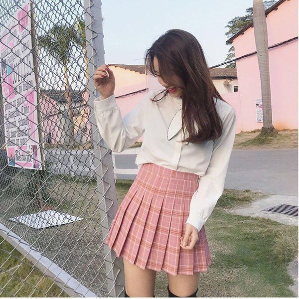 

xs-3xl plaid summer women skirt 2021 high waist stitching student pleated skirts cute sweet girls dance mini, Black