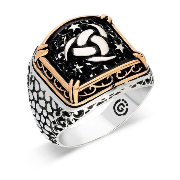 

cluster rings sterling silver ring 925 for men real pure patterned unique design 8 variations stamped turkish jewelry, Golden;silver