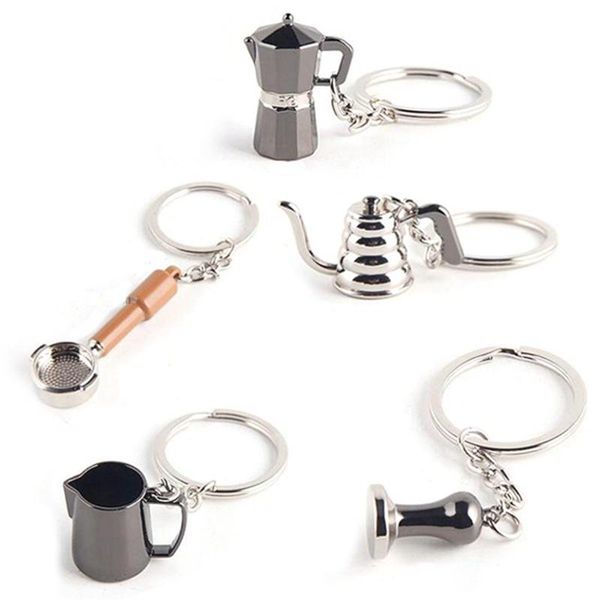 

creative barista coffee tamper keychain espresso portafilter moka pitcher keyring portable accessories gift hooks & rails