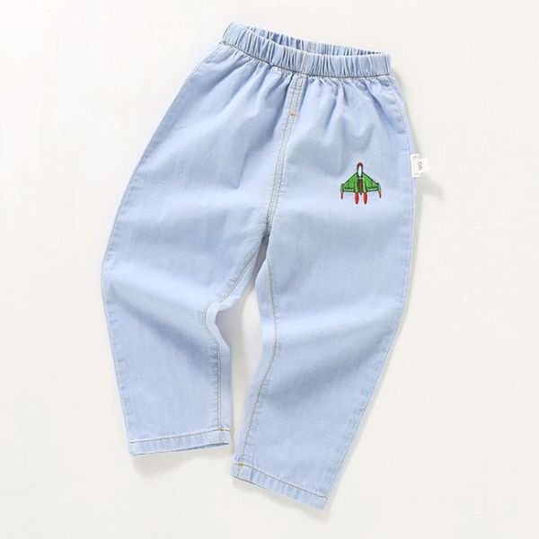 

design good quality factory price fashion selling children's thin embroidered denim mosquito pants jeans, Blue