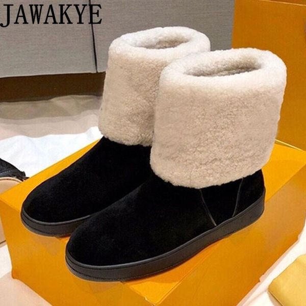 

boots winter real wool ankle brown black round toe flats warm comfortable snow casual fashion feminine