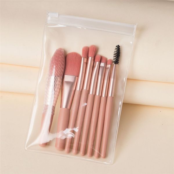 8 pcs Mini pincéis de maquiagem fosca definir alça de madeira Eyeshadow Eyebrow Fundação Escova solta pó lábios face para o usuário do calouro MP054