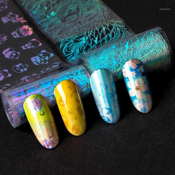 

holographic nail foil polish stickers transfer flowers laser sliders transparent art decal manicure decorations tips1, Black