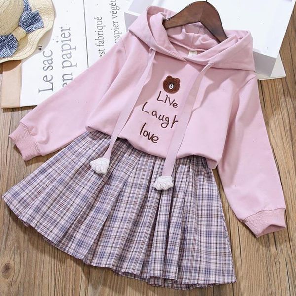 

spring autumn girls sets skirt suit childrens sweater clothes childen hooded long sleeve casual tunic short, White