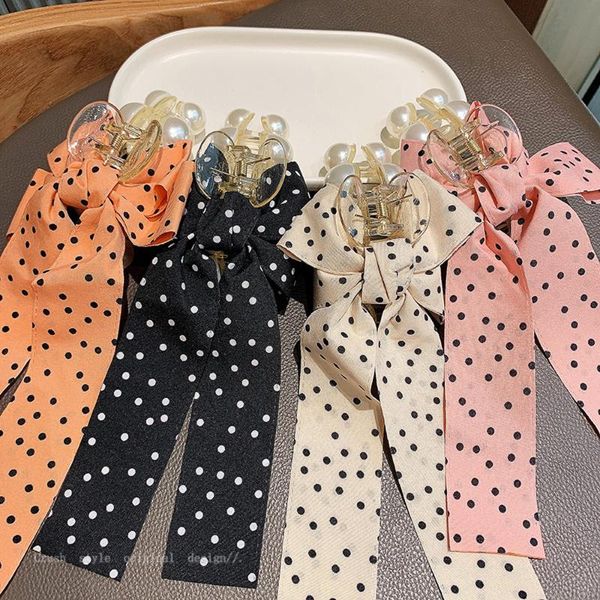 

hair accessories retro clamp dot bow ribbon hairpin imitation pearl jewelry clip for girls women casual summer