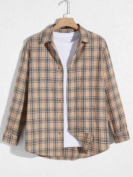 

men plaid print curved hem shirt n2zv#, White;black