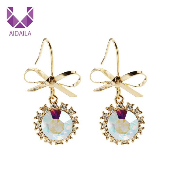 

dangle & chandelier women drop earrings bowknot shape and round rhinestone korean version light beautiful, Silver