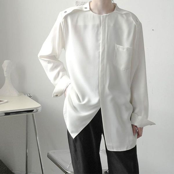 

men's casual shirts man office trend streetwear autumn shirt men long sleeve loose vintage fashion, White;black