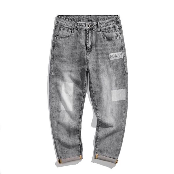 

men's jeans for men 2021 summer stretch grey cropped trousers harem pants casual streetwear patchwork man pantalon homme, Blue