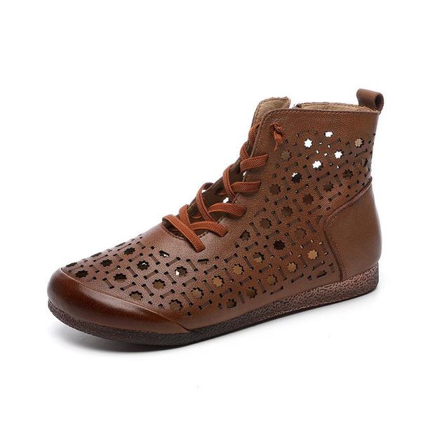 

boots fashion summer women cool sandals leather flats lace up solid color short boot round toe shoes hollow out shoe, Black