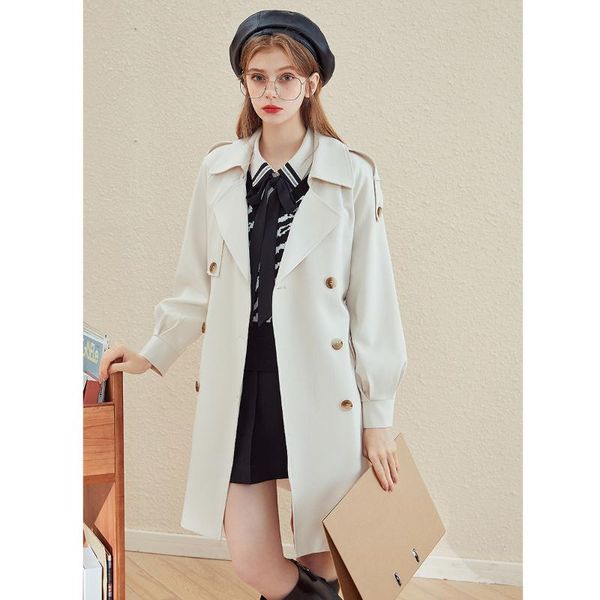 

women's trench coats windbreaker coat spring and autumn kbne2021 style thin white trend, Tan;black
