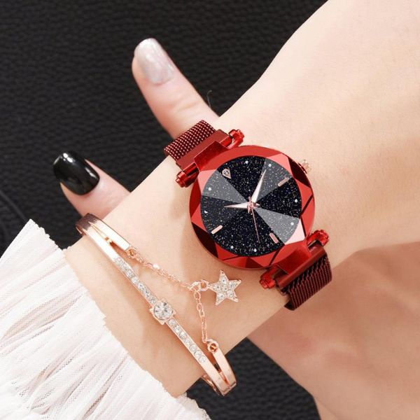 

wristwatches luxury starry sky stainless steel mesh bracelet watches set for women crystal analog quartz ladies dress clock gift, Slivery;brown