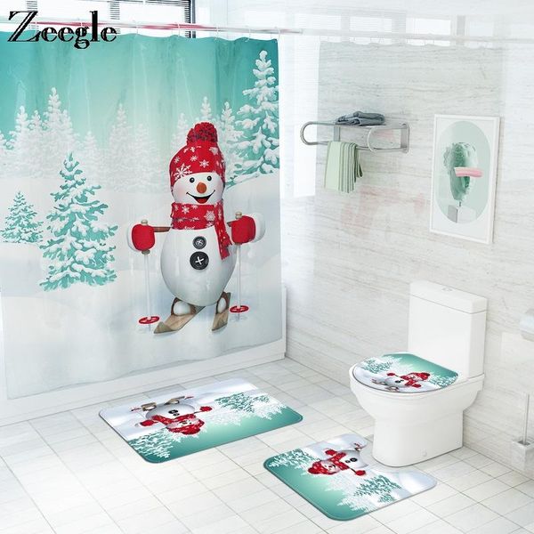 

bath mats snowman printed bathroom mat toilet carpet for christmas home decor and shower curtain set
