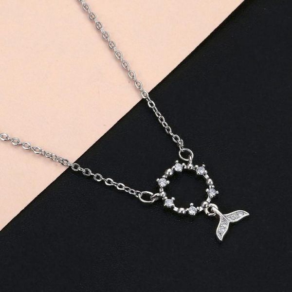 

elegant whale fish mermaid tail pendant necklaces gift shine crystal animal necklace choker jewelry collar for women girl, Silver
