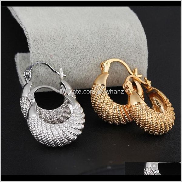 

dangle & chandelier earrings drop delivery 2021 pure 24k real yellow solid gold gf carved hoop earring 22*18mm lady/women jewelry unconditio, Silver