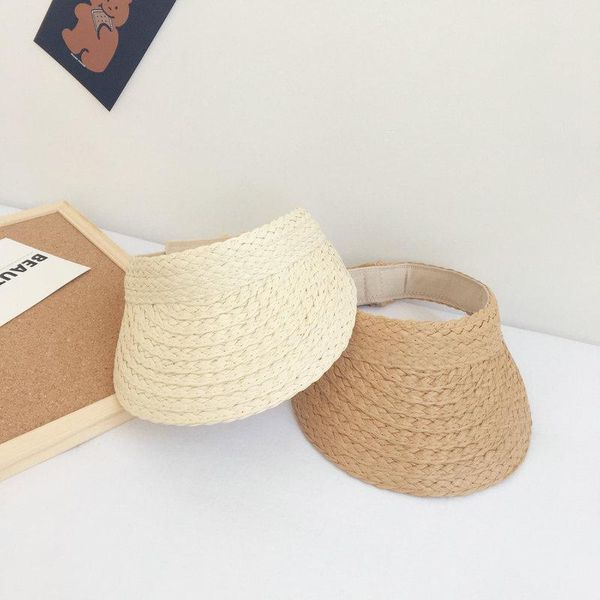 

pure manual simple woven pattern children's empty straw hat all-match sunshade for boys and girls caps & hats, Yellow