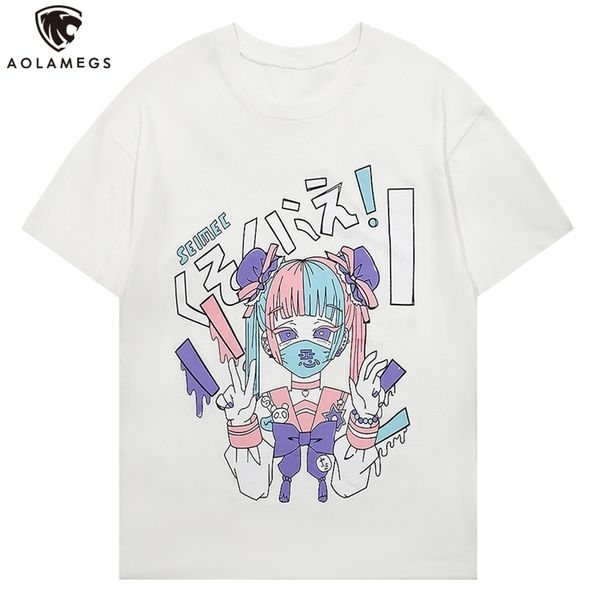 

aolamegs men t shirt cartoon anime manga print japanese harajuku ukiyo-e college style short sleeve tees summer streetwear 210409, White;black