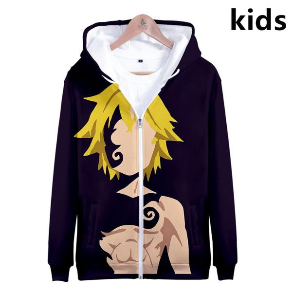 

men's hoodies & sweatshirts 3 to 14 years kids the seven deadly sins 3d print zip up hoodie boy/girls sweatshirt nanatsu no taizai jack, Black