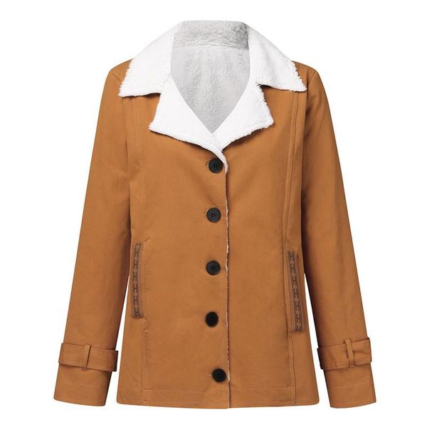 

women's trench coats plus size warm composite plush button lapels nice women jacket outwearcoat thick lady winter pockets solid, Tan;black
