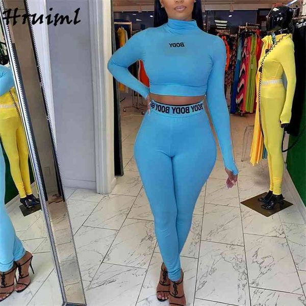 

outfits for women two piece set autumn fashion slim turtleneck long sleeve crop trousers sets elasticity sweat suits 210513, White