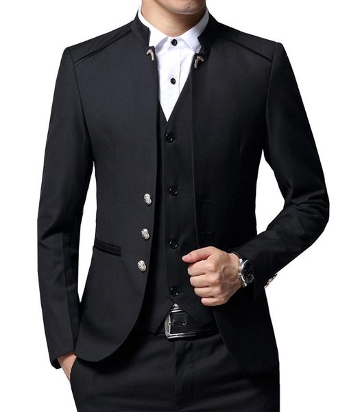 

men's suits & blazers suit three-piece stand-up collar round neck wedding dress groom man (bblazer +vest + pants), White;black