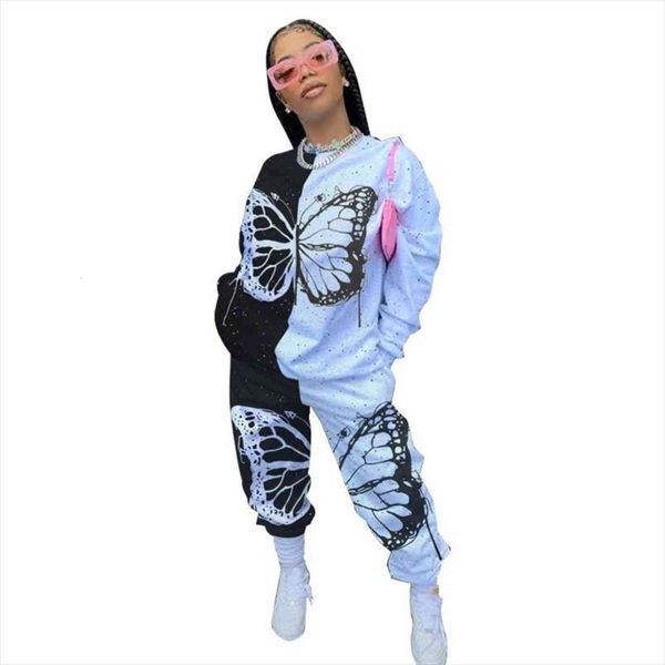

two piece set fashion spring womens pants casual patchwork hoodies suits autumn long sleeve strappy full length outfits, White