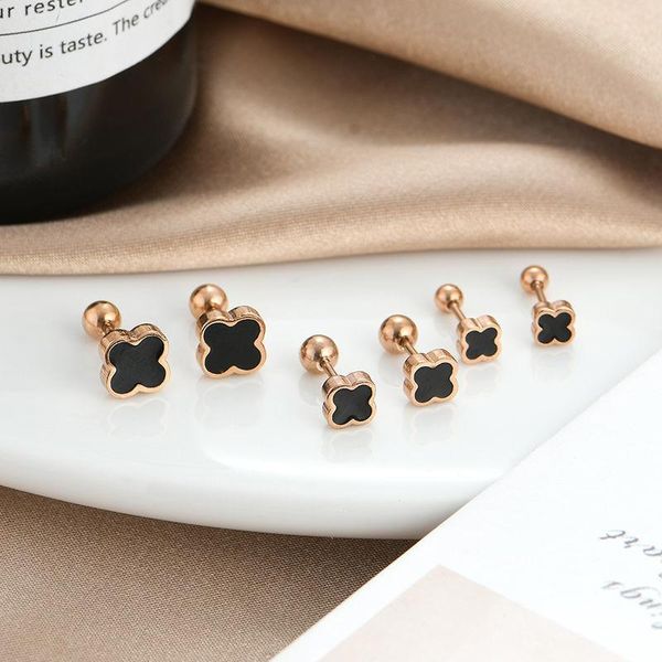 

dangle & chandelier mini four-leaf clover earrings female rose gold ear bone studs threaded buckle hypoallergenic jewelry korean, Silver