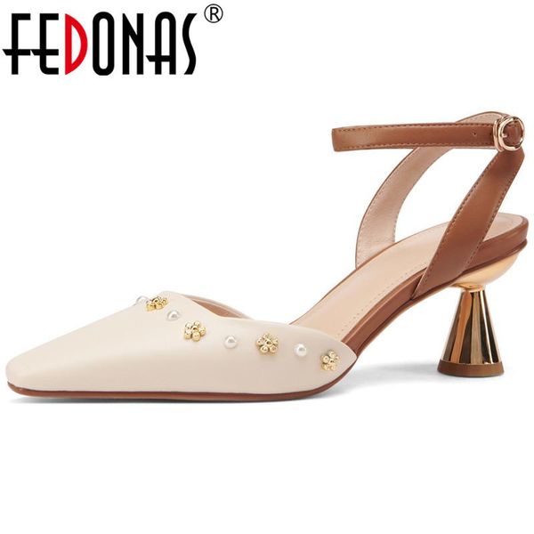 

pointed toed women sandals pearl decoration thin heels pumps genuine leather wedding party prom shoes woman dress, Black