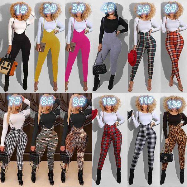 Mulheres Casual Esportes Ternos 2 Peça Calças Definir roupas Designer Inverno Destaque Impresso Longa Manga T-shirt Suspenders Slim Senhoras Sling