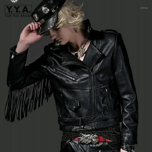 

men's jackets motorcycle short jacket mens personality tassel cowboys coat punk zipper slim fit pu leather male biker outerwear, Black;brown