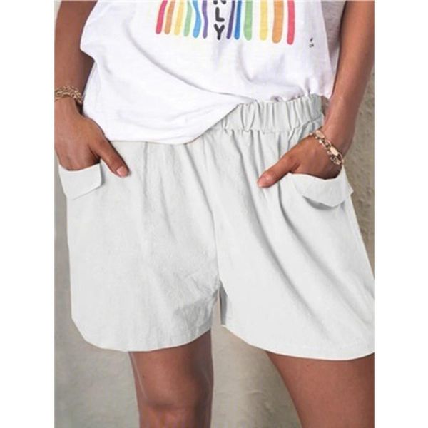 

women's shorts summer fashion solid color casual loose elastic sport elegant lady pocket large size white, White;black