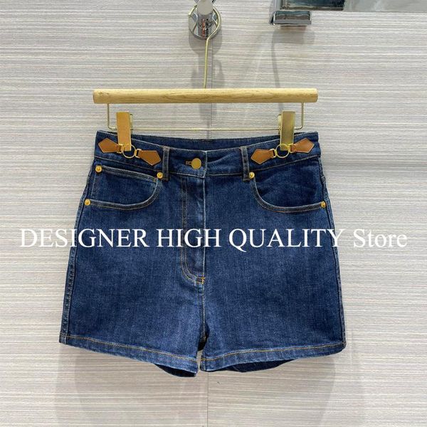 

women's shorts 2021 summer streetwear blue jeans high waist metal circle buckle pockets casual loose denim, White;black