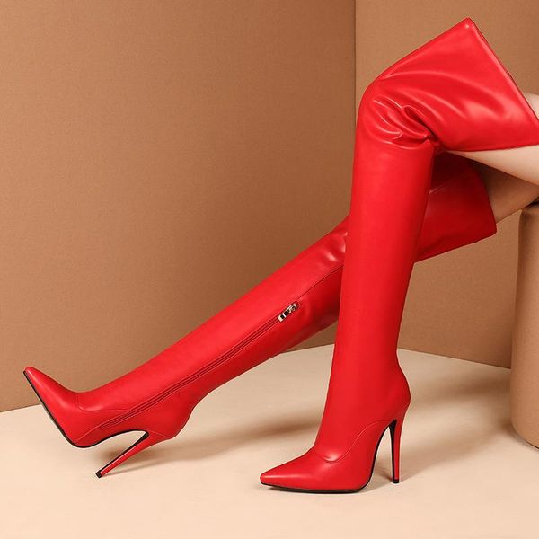 

boots women patent leather super high heel long ladies over the knee zipper slim stretch party club dancing shoes woman, Black