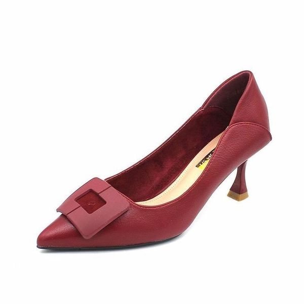 

dress shoes square buckle slip on shallow casual spring women woman pumps thin high heel pointed toe ladies, Black