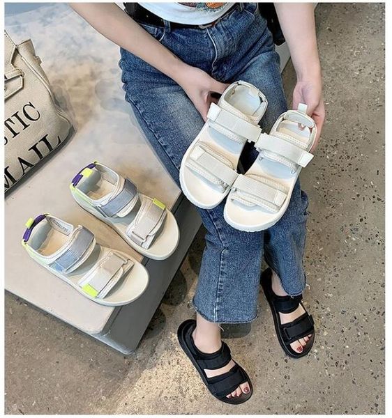 

girl sandals womens new summer net red thick sole casual student flat bottom beach sandal, Black