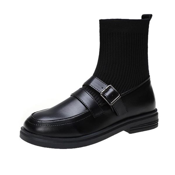 

boots drop women ankle 2021 leather black high heels platform ladies shoes jk school