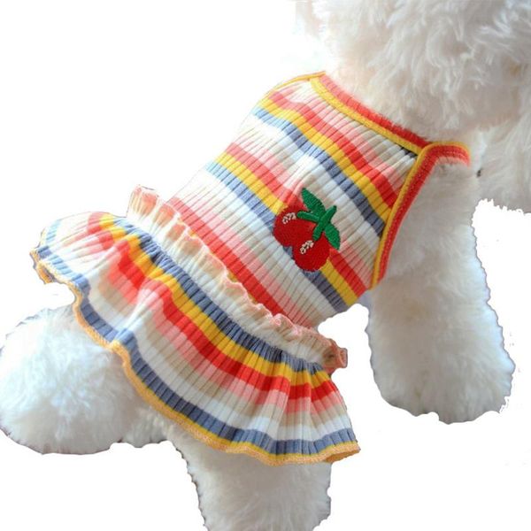 

dog apparel rainbow striped pet dress clothes for girl small medium female dogs skirt vest outfit chihuahua bichon pug products