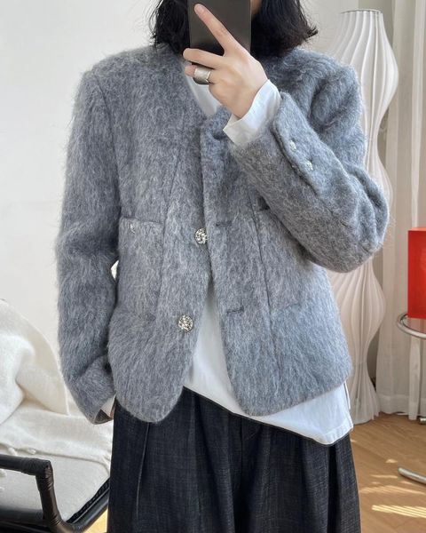 

women's jackets woman mohair wool warm winter coat, Black;brown